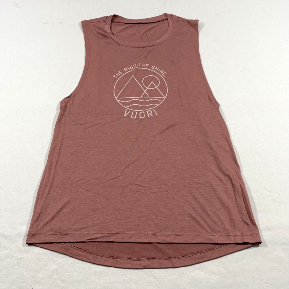 Vuori Logo Muscle Tank Rose 'The Rise, The Shine' Poly Sleeveless Gym Run Sz S